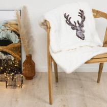Kaemingk Throw Polyester Flannel Embroidered Faux Fur Deer Head