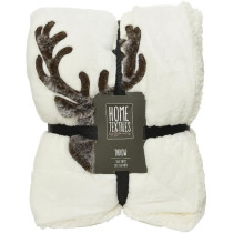 Kaemingk Throw Polyester Flannel Embroidered Faux Fur Deer Head