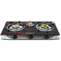 Impex IGS 1213F Auto Ignition 3 Burner LP Gas Stove With Toughened Glass Long Life Spill Tray