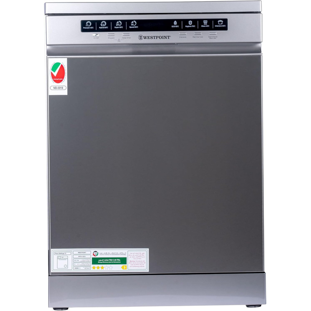 Westpoint Dishwasher Full Size 13 Place Settings Free Standing 8 Programs 3 Filters Eco Wash Condensation Drying Stainless Steel Led Panel ESMA 3 Stars Approved One Year Warranty New Edition WYS-1323I