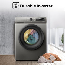 Hisense WFQP8012T 8 Kg Front Load Slim Drum Washing Machine, Inverter Motor 1200 RPM, Quick Wash, Pause And add Function, Allergy Steam Care, Titanium Grey