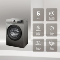 Hisense WFQP8012T 8 Kg Front Load Slim Drum Washing Machine, Inverter Motor 1200 RPM, Quick Wash, Pause And add Function, Allergy Steam Care, Titanium Grey