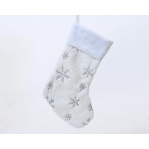 Kaemingk Stocking Polyester Stitching Silver Snonwflake White 41Cm, 1 Piece