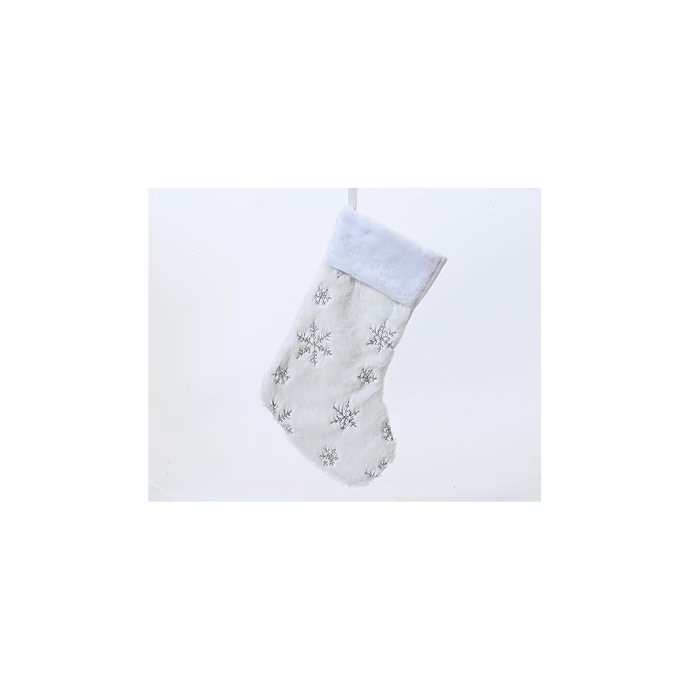 Kaemingk Stocking Polyester Stitching Silver Snonwflake White 41Cm, 1 Piece