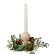 Kaemingk Modern Candleholder Gllitter Wooden Balls Pinecones Eucalyptus, 1 Piece