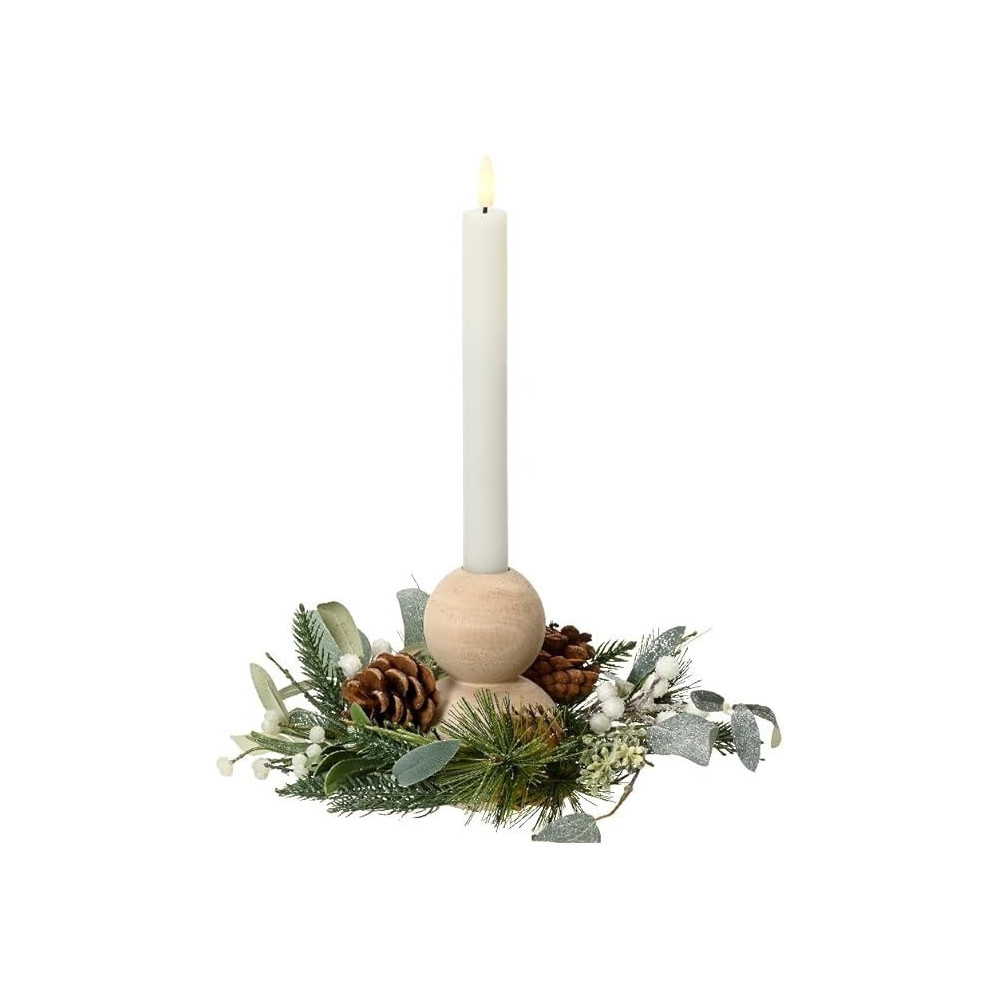 Kaemingk Modern Candleholder Gllitter Wooden Balls Pinecones Eucalyptus, 1 Piece