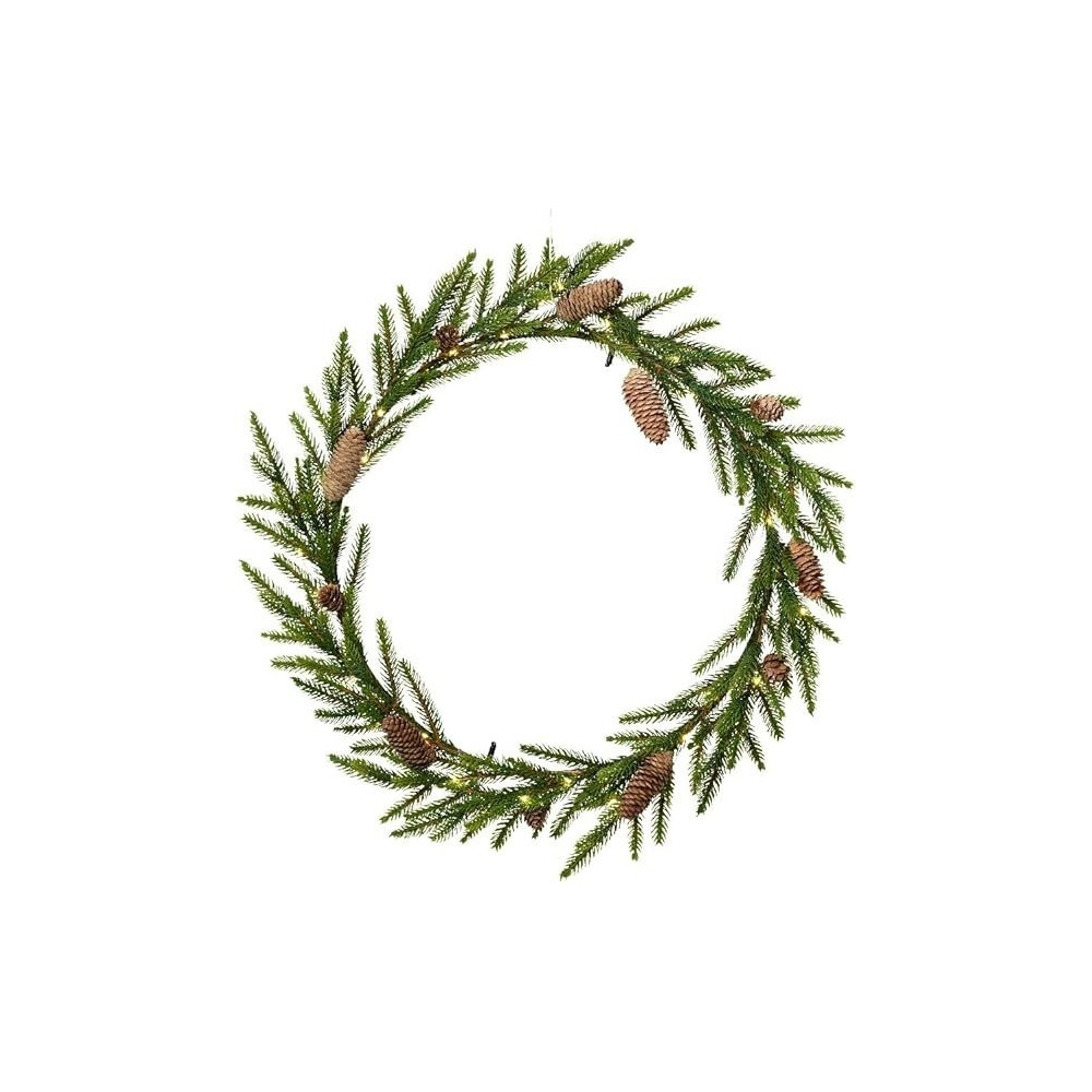 Kaemingk Slim Wreath Micro Led Battery Operated Indoor 80 Cm, 1 Piece, Green