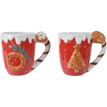 Varzi Kaemingk Decoris Mug Dolomite Shiny Tree Patten With Pretzel Ear Assorted 1 Piece