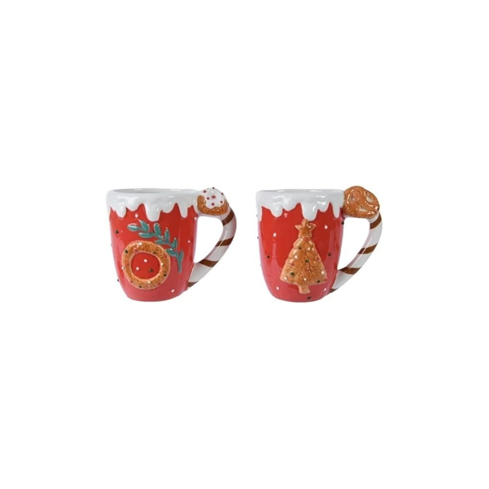 Varzi Kaemingk Decoris Mug Dolomite Shiny Tree Patten With Pretzel Ear Assorted 1 Piece
