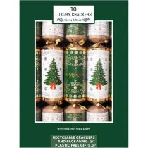 Harvey & Mason Christmas Crackers 10 Pack Family Plastic Free And Recyclable, 36Cm, Green/White