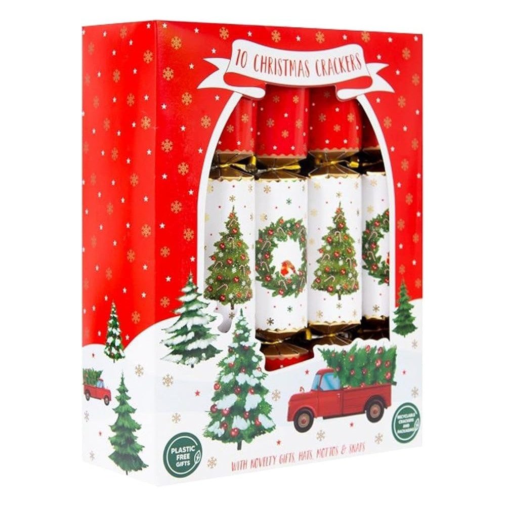 RSW 10 Family Eco Christmas Crackers, Red/White, Tree And Wreath