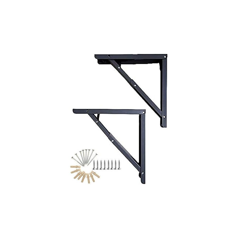 Abbas Ali 16 Inch Heavy Duty Folding Shelf Brackets, 2 Pcs Wall Mounted Collapsible Metal Brackets for Bench, Table, and DIY Projects, Space Saving Design with Screws, Max Load 198 lbs