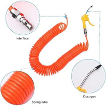 Abbas Ali Air Compressor Accessory Kit Coil Nylon Hose Blow Gun 8 x 5mm 15m For Compressor Adjustable Air Flow And Extended Nozzle, Orange