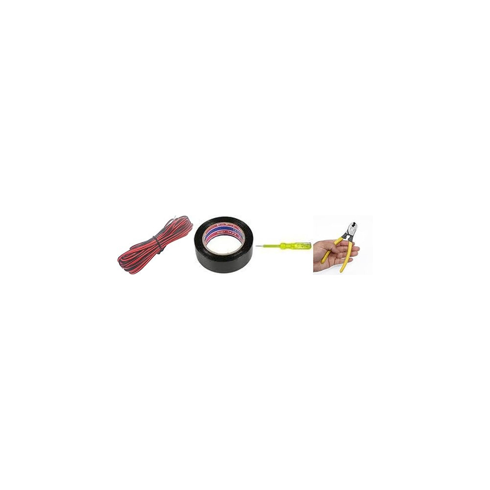 Abbas Ali 2Pin Extension Cable Wire 20m For Led Strips Black Red, Professional Electrical Wire With Electric Tester, Electric Tape And Cable Cutter 6 Inch