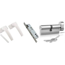 Abbas Ali 2 Hole Aluminium Door Handle With Lock Body And Knob Cylinder With 3Keys, 20mm, White