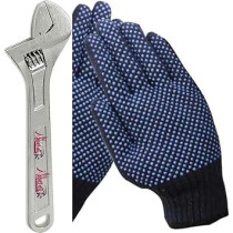 Abbas Ali Carbon Steel Adjustable Wrench, Extra Wide Jaw Opening, Heat Treated Chrome Plated Drop Forged With Dotted Glove 1 Pair, 12 Inch