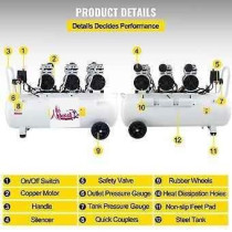 Abbas Ali Oil free Silent Low Noise Air Compressor Use For Tyre, Paint, Garage, Factory With 10 Meter Hose Air Cleaning Gun And Petrol Deisel Washing Gun, 100 Liter 3 Head