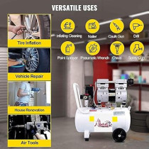 Abbas Ali Oil free Silent Low Noise Air Compressor Use For Tyre, Paint, Garage, Factory With 10 Meter Hose Air Cleaning Gun And Petrol Deisel Washing Gun, 100 Liter 3 Head