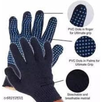 Abbas Ali Blue Dotted Double Sided Cotton Hand Gloves For Industrial And Indore, 24pcs