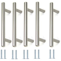 Abbas Ali Stainless Steel Kitchen Cabinet Drawer T-Bar Cabinet And Furniture Pull Cabinet Door Handles And 15.5 X Hole Size 9.6 Cm, Pack Of 5