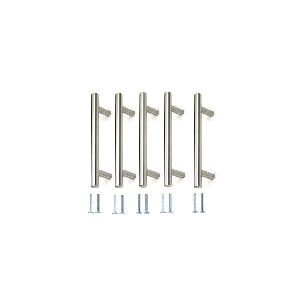 Abbas Ali Stainless Steel Kitchen Cabinet Drawer T-Bar Cabinet And Furniture Pull Cabinet Door Handles And 15.5 X Hole Size 9.6 Cm, Pack Of 5