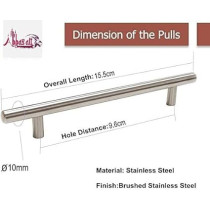 Abbas Ali Stainless Steel Kitchen Cabinet Drawer T-Bar Cabinet And Furniture Pull Cabinet Door Handles And 15.5 X Hole Size 9.6 Cm, Pack Of 5
