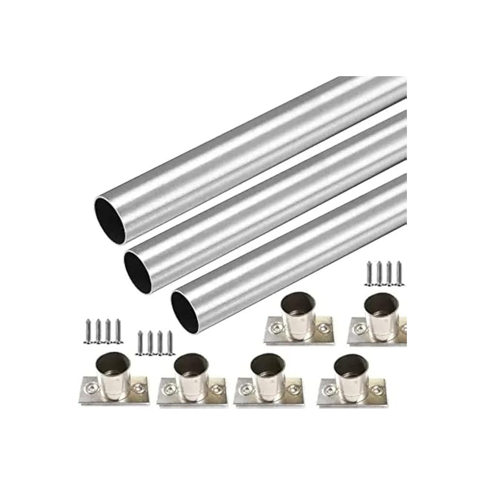 Abbas Ali 95 Cm Wardrobe Bar, Clothes Rod, Round Chromed Steel With Fittings, Easy Installation, Rail Coat Rack Wall Or Clothes Rail