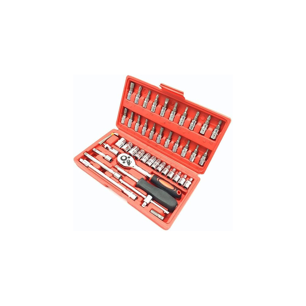 Abbas Ali 1/4 Inch Drive Socket Ratchet Wrench Socket Bit Combination Tools Kit For Auto Repairing And Household, Metric, Pack Of 46 Piece Socket Spanner Set, 0.6 Cm
