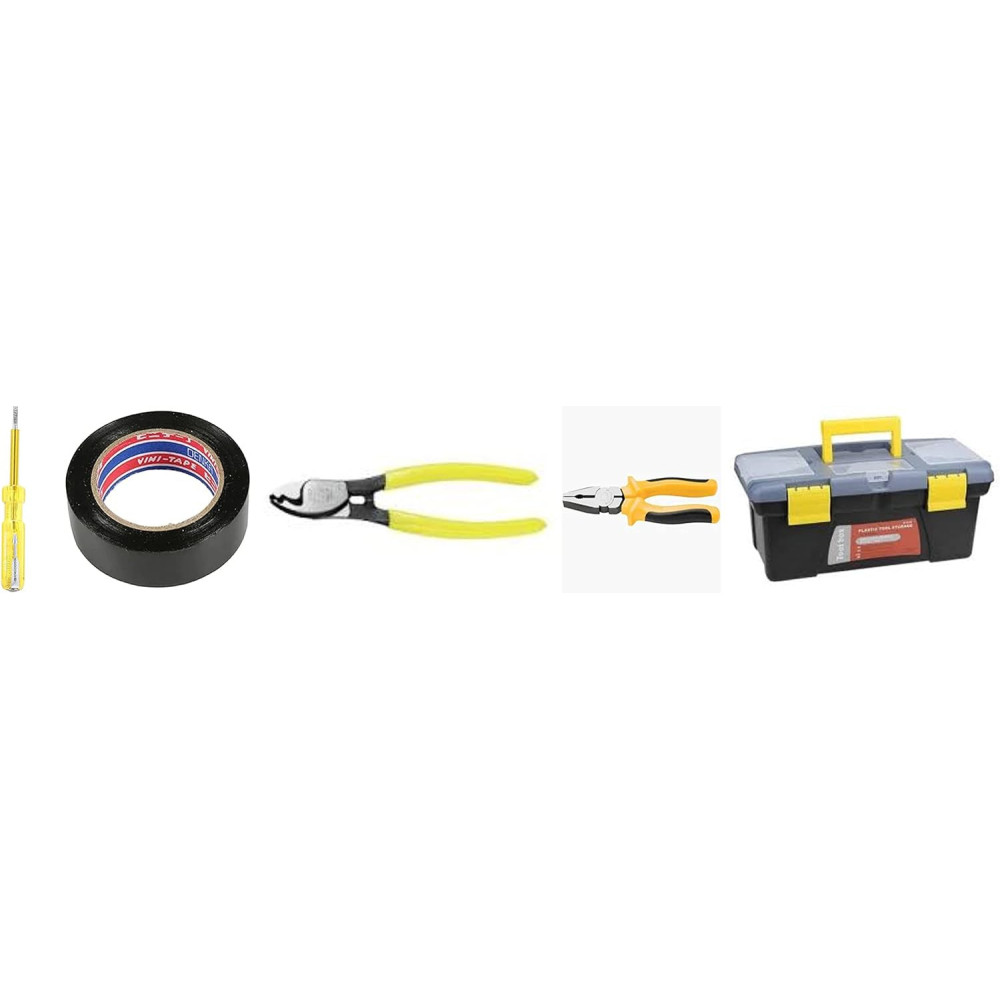 Abbas Ali 1Pc Tester, 1Pc Electrical Tale Black, 1Pc Cable Cutter 6 Inch, 1Pc Combination Plier 7 Inch And 1Pc Tool Box Small Size, A Complete Electrical Tools Solution