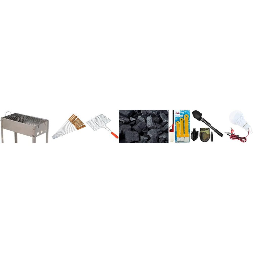 Abbas Ali Bbq Complete Kit With Grill, Brushes, Lighter, Led Lamp, Folding Showel, Bbq Stick, Charcoal And Hand Grill