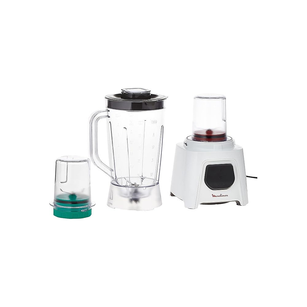 Moulinex Blender 1.5 Litre, With Ice Crush Technology And 2 Grinder And Chopper Accessories, 450 Watts, White, LM2B3127