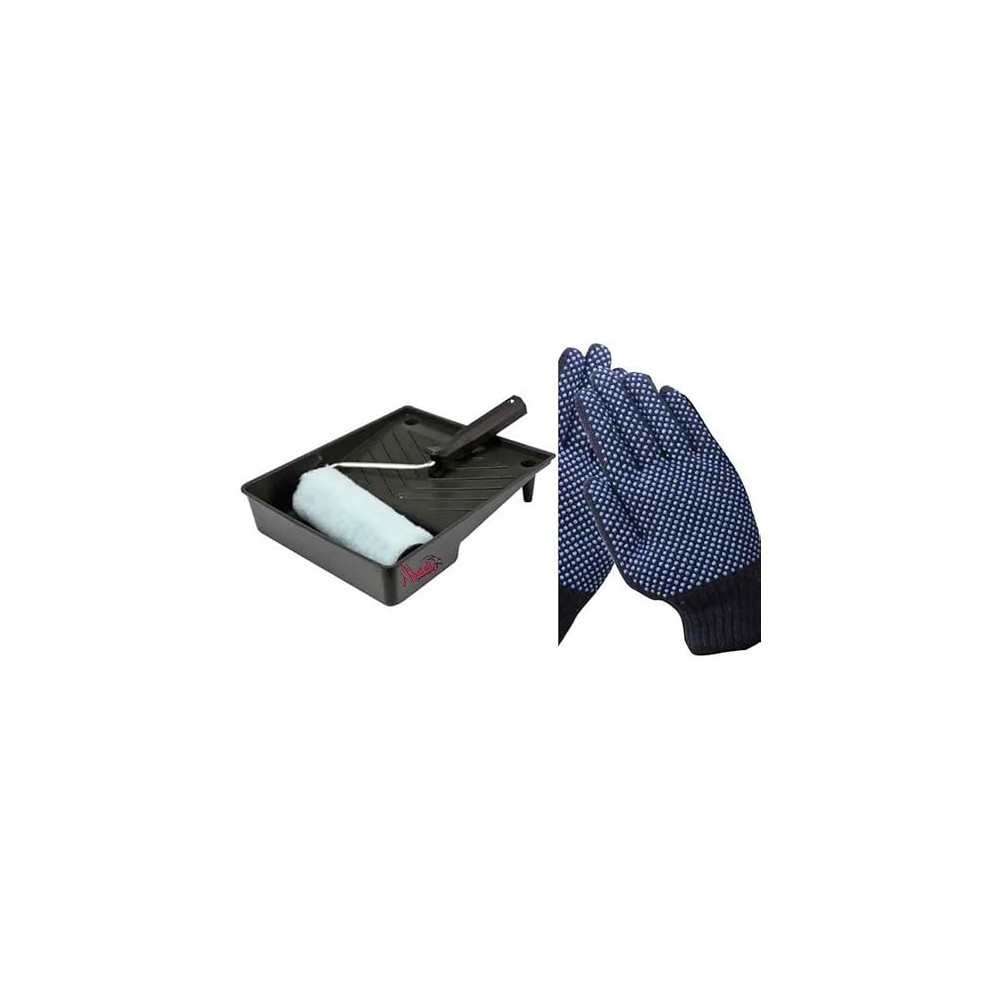 Abbasali 9 Inch Paint Roller With 9 Inch Paint Tray For DIY Wall Painting And Hand Glove, High Quality Professional Paint 3Pc Tools Set