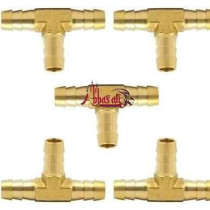 Abbasali Hose Barb Tee Brass Pipe 3 Way, T Fitting Gas Fuel Water Air, Pack Of 5 Pcs, 10mm