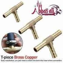Abbasali Hose Barb Tee Brass Pipe 3 Way, T Fitting Gas Fuel Water Air, Pack Of 5 Pcs, 10mm