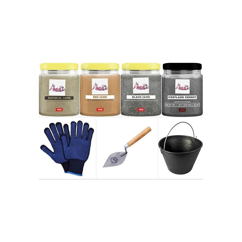 Abbasali Multi Purpose Natural Sand For Construction Flooring Aquarium Plants And DIY 1Kg With Gloves, Karandi Small And Bucket, Black Sand