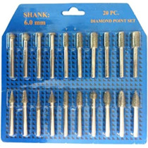 Abbasali 20 Pcs Coarse Grained Diamond Point Pencil Set Abrasive Bits Grinding Needle And Grinding Head Rotary Tools