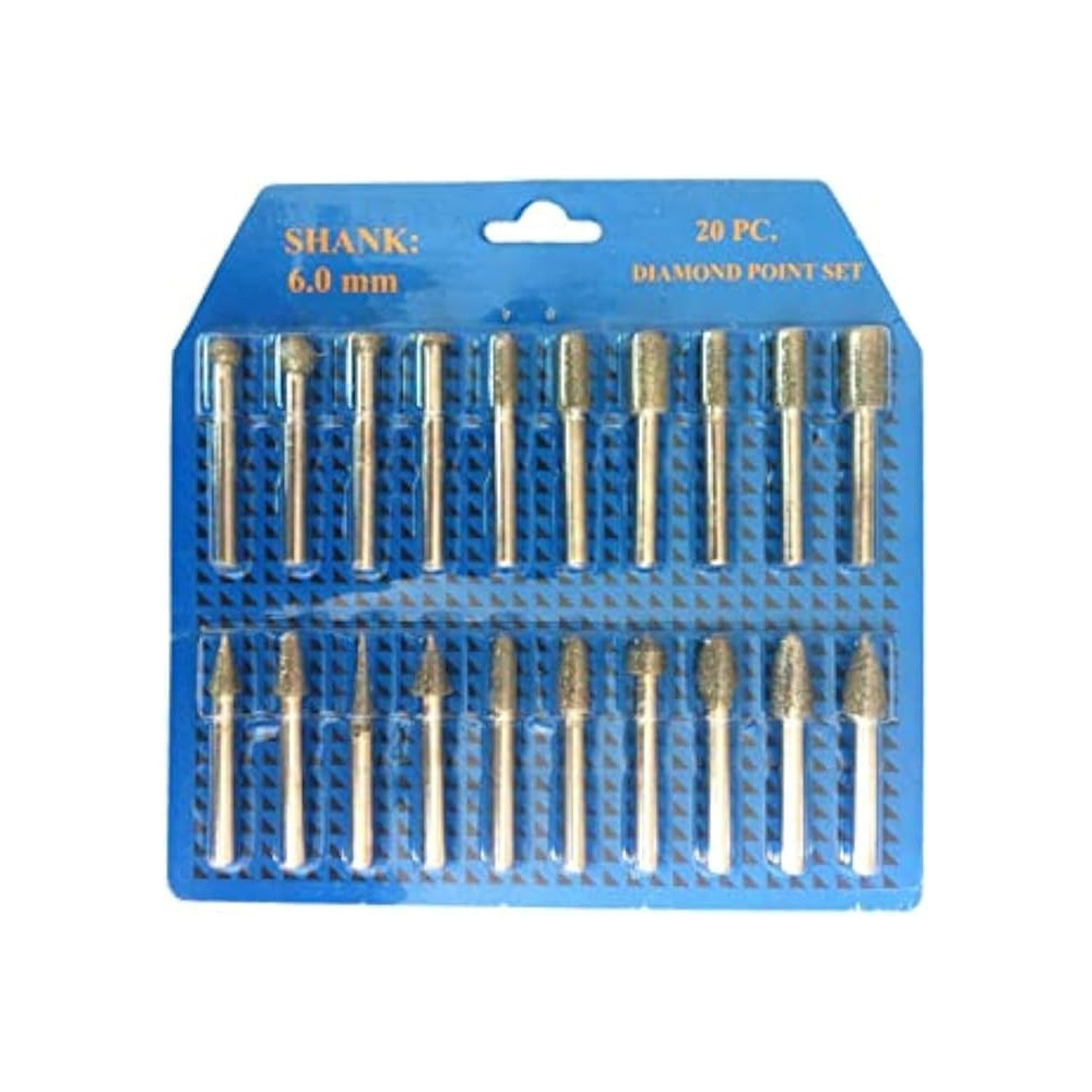 Abbasali 20 Pcs Coarse Grained Diamond Point Pencil Set Abrasive Bits Grinding Needle And Grinding Head Rotary Tools