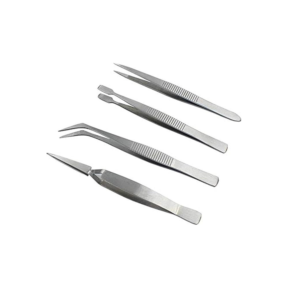 Stainless Steel Electronics Forceps Eyebrow And Makeup Repair Tweezers, Set Of 4 Pieces
