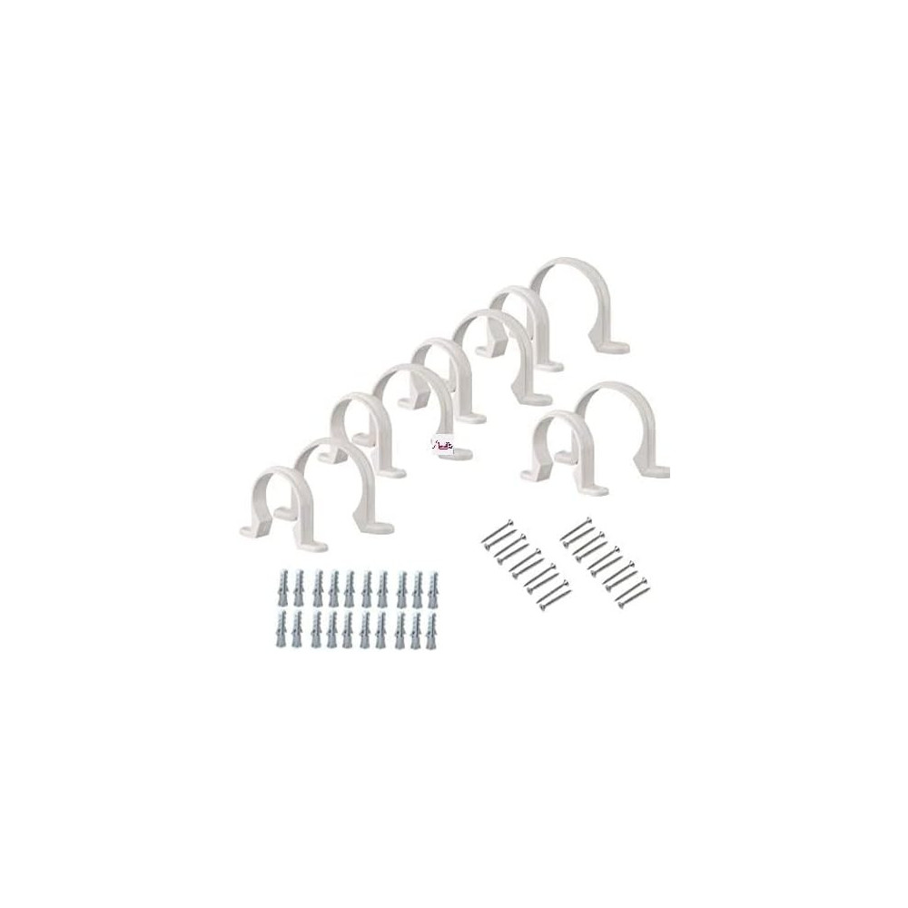 Abbasali PVC White U Clamps Fastener, Hanger Pipe Clamps, Clip With Screw And Plug, For Conduit Pipe Fixing Bracket And Support Water Pipe And Gas Pipe, 10 Pcs 1.1/2 Inch