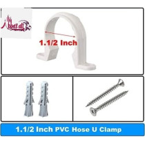 Abbasali PVC White U Clamps Fastener, Hanger Pipe Clamps, Clip With Screw And Plug, For Conduit Pipe Fixing Bracket And Support Water Pipe And Gas Pipe, 10 Pcs 1.1/2 Inch