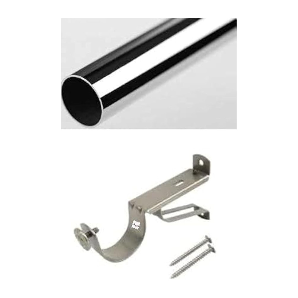 Abbasali Chrome Plated 1 Inch Curtain Rod 1 Mtr With 2 Pcs Heavy Duty Wall Bracket Including Nylon Plugs And Screws