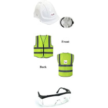 Abbasali Transparent Safety Goggles, Anti-Splash, Impact Resistant, Work Safety, Adjustable Clear Lens, Safety Jacket Free Size And Safety Helmet, White, Pack Of 3Pcs