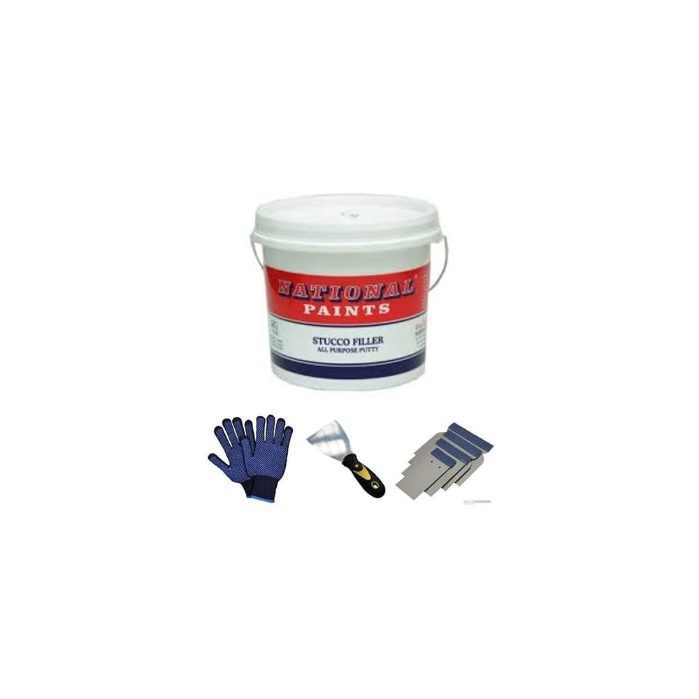 National Paints 3.6L Stucco Filler All-Purpose Putty with Scraper Set and Gloves