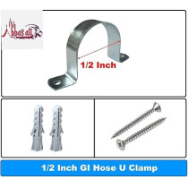 Abbasali Galvanized GI U Clamps Fastener Hanger Pipe Clamps Clip With Screw And Fischer, For Conduit Pipe Fixing Bracket And Support Water Pipe And Gas Pipe, Set Of 10 Pcs