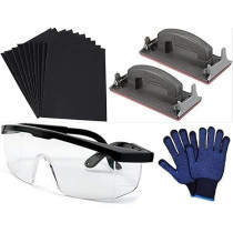 Abbasali 10 Pcs Wet And Dry Sandpaper With 2Pcs Sanding Block Sander For Wood Furniture Finishing, Metal Sanding And Automotive Polishing, Google And Gloves, 100 Grit