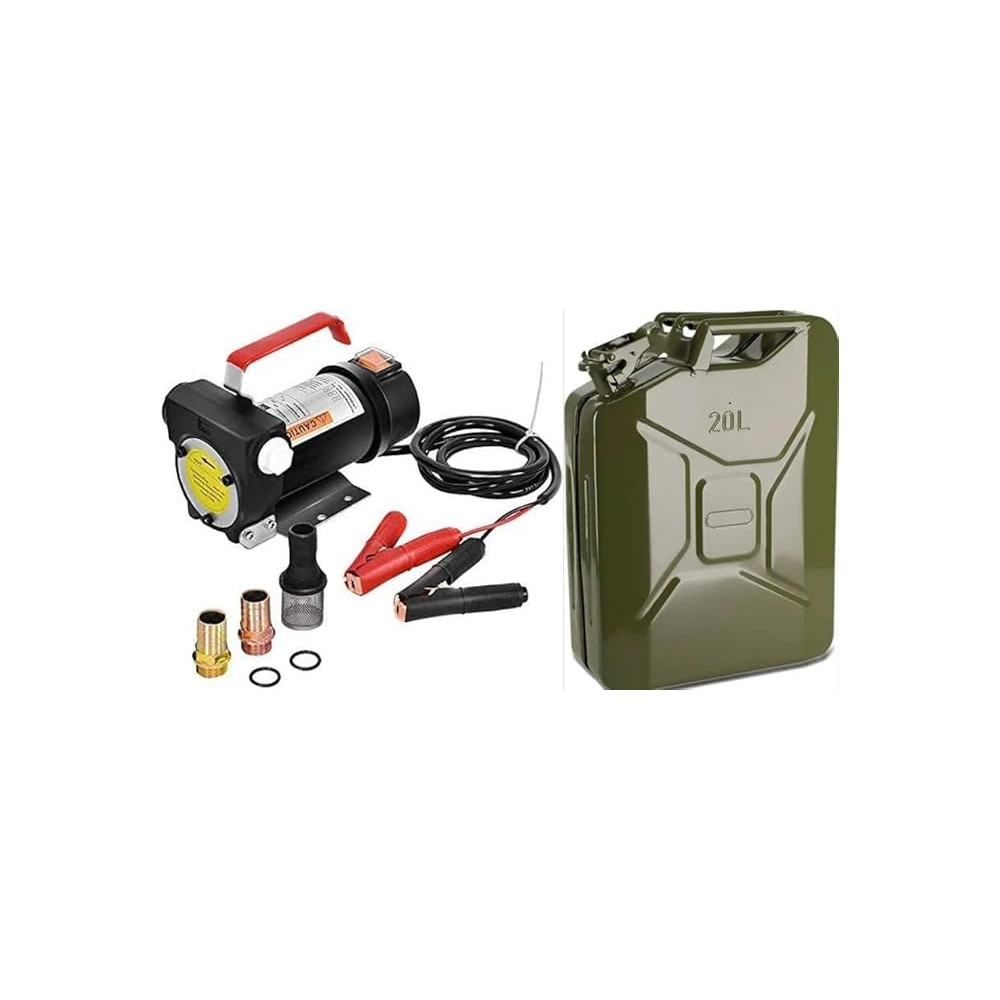 Abbasali On And Off Road Kit For The Suv, Car, Truck And Other Vehicles Include 20 Liter Metal Jerry Cane And Electric Fuel Pump Diesel Bio Kerosene Oil Transfer Extractor, 12 V