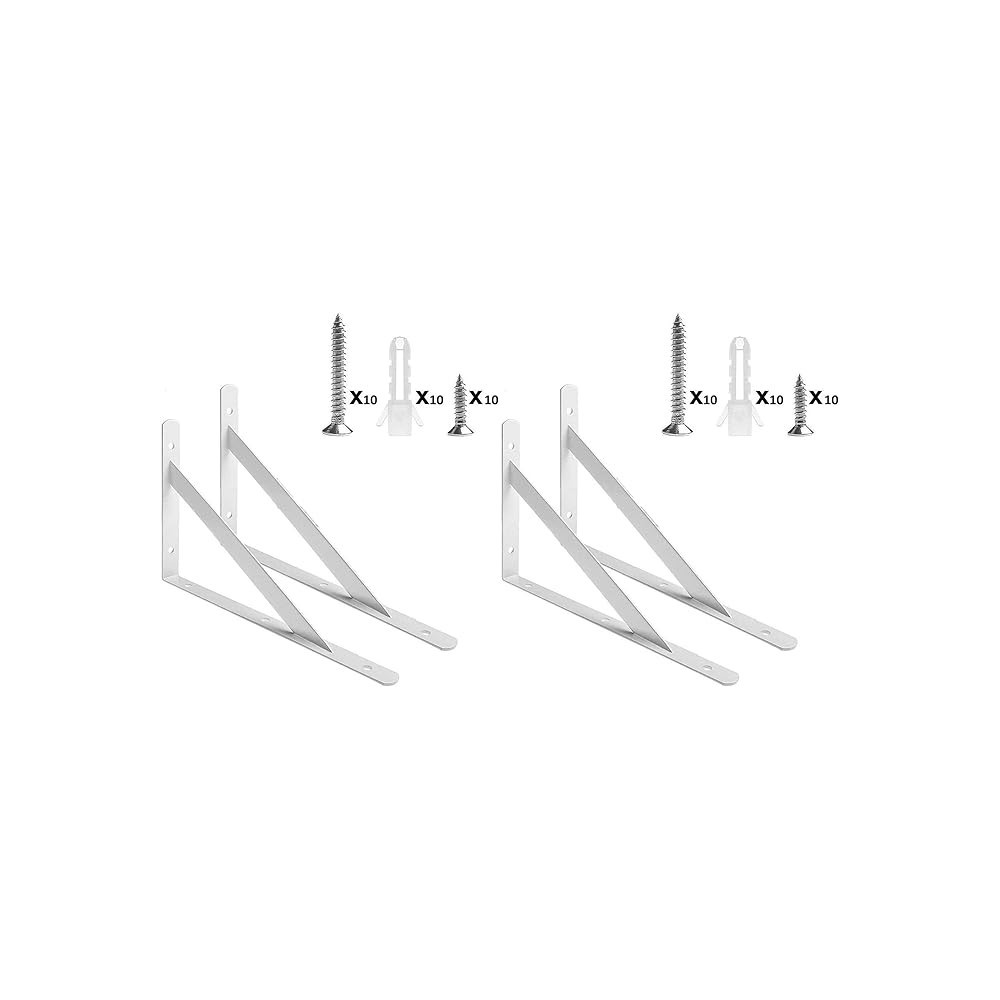 Abbasali Heavy Duty Two Pair Shelf Brackets 9 X 12 Inch, Floating Shelves Tripod Triangle Shelf L Brackets, 90 Degree Angle Wall Mounted Shelf Supporter Bracket Frame 4Pcs Set