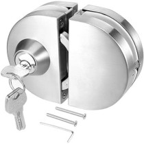 Abbas Ali Thinkness Glass Door Lock, NO Drill, Anti-Theft Security Lock with 3 Keys Commercial Durable Metal Chrome Double Bolts Swing Hinged Frameless Push Sliding Gate Lock