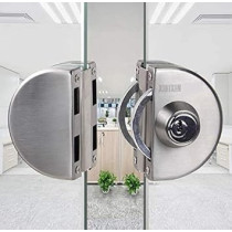 Abbas Ali Thinkness Glass Door Lock, NO Drill, Anti-Theft Security Lock with 3 Keys Commercial Durable Metal Chrome Double Bolts Swing Hinged Frameless Push Sliding Gate Lock