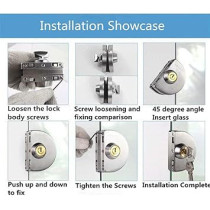 Abbas Ali Thinkness Glass Door Lock, NO Drill, Anti-Theft Security Lock with 3 Keys Commercial Durable Metal Chrome Double Bolts Swing Hinged Frameless Push Sliding Gate Lock